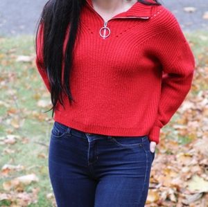 Divided Red Zip Knit Sweater